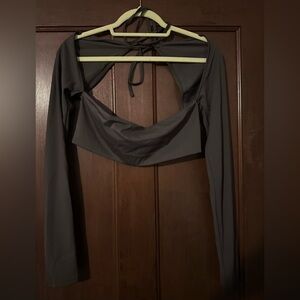 Fashion Nova Charcoal Long Sleeve Crop Top